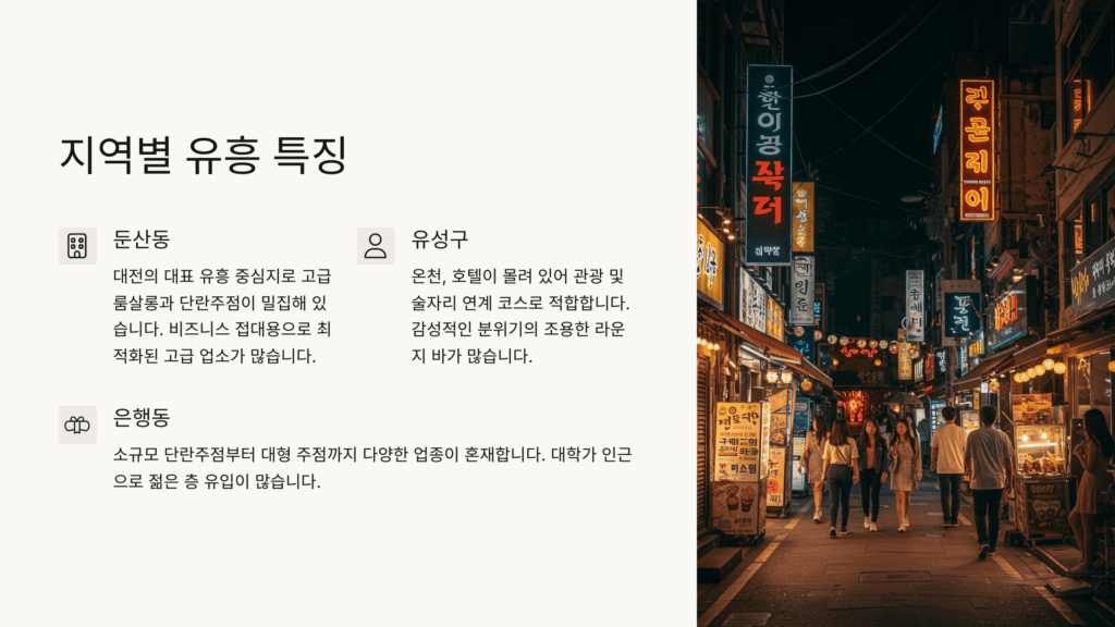 대전 유흥 완벽 정리! 인기 많은 룸살롱 & 단란주점 추천 🏙 2 대전 유흥 거리의 야경과 '대전 유흥 완벽 가이드' 텍스트가 포함된 이미지