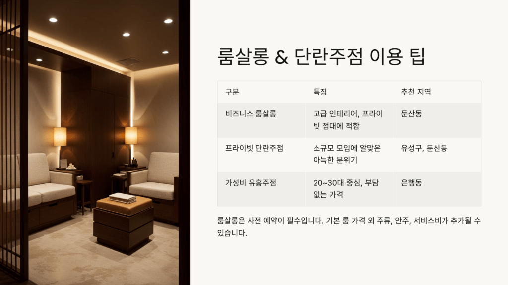 대전 유흥 완벽 정리! 인기 많은 룸살롱 & 단란주점 추천 🏙 3 대전 유흥 지역별 특징을 도식화한 정보와 유성 거리의 밤 풍경